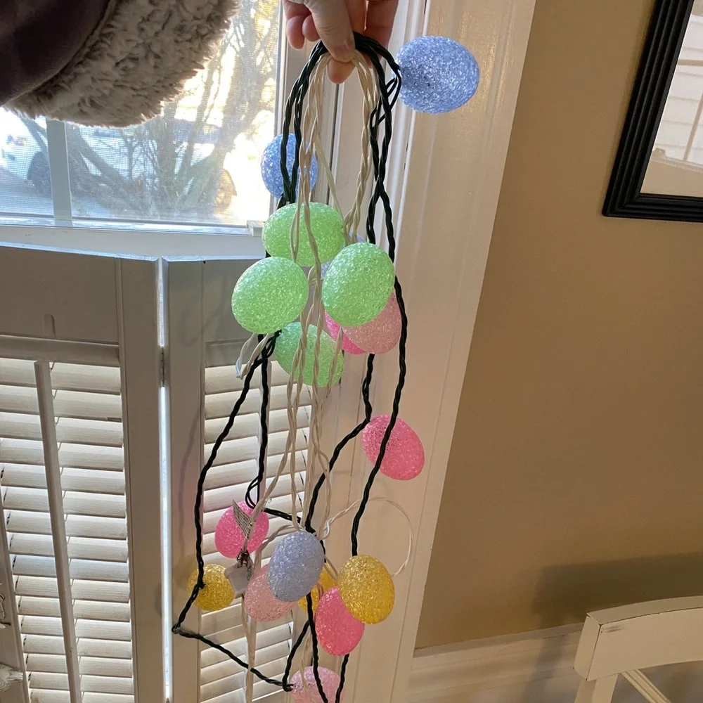 2 lighted colored egg garlands